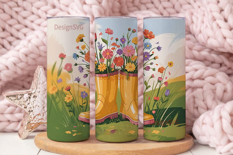 Spring Boots Floral 20oz Tumbler Wrap Sublimation DesignSVG 