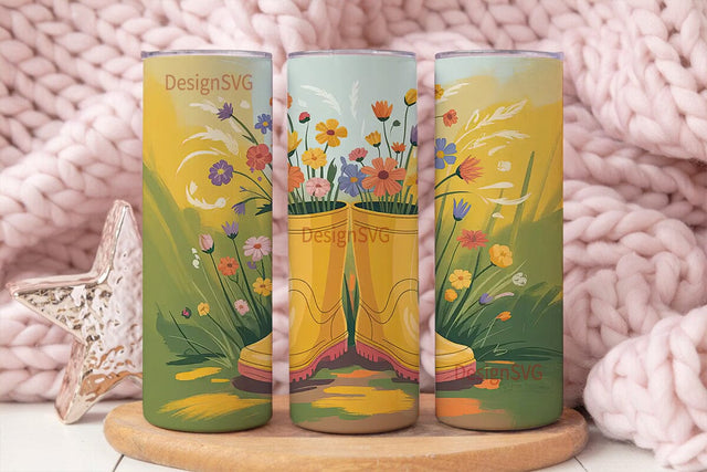 Spring Boots Floral 20oz Tumbler Wrap Sublimation DesignSVG 