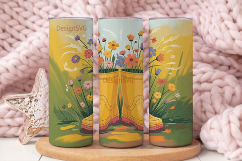 Spring Boots Floral 20oz Tumbler Wrap Sublimation DesignSVG 