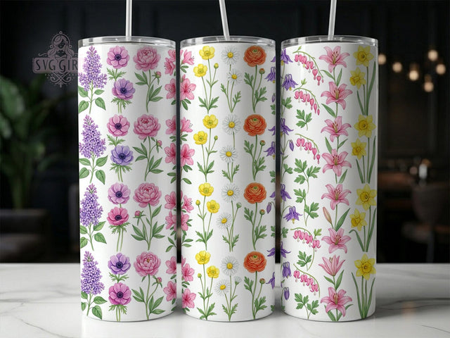 Spring Botanical Rows 20oz Tumbler, Spring Botanical, Botanical Rows, Botanical Tumbler, 20oz Tumbler, Spring Tumbler, Floral Tumbler, Tumbler Wrap Sublimation SvggirlplusArt 
