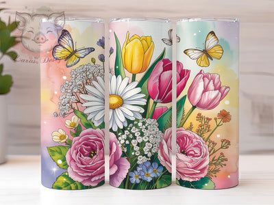 Spring Bouquet Romantic Bloom 20oz Tumbler, Romantic Flowers, Watercolor Floral, Full Bloom, Elegant Nature, 20oz Tumbler Wrap, Sublimation PNG Sublimation Lara' s Designs 