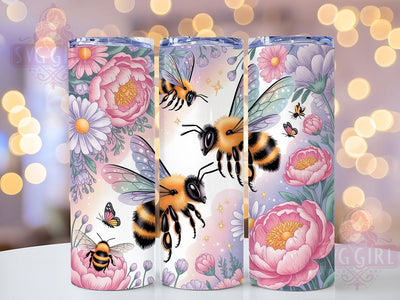 Spring Bumble Bee Floral Tumbler, Spring Bee Tumbler, Seamless Flower Wrap, Cute Bee Wrap, Artistic Bee Wrap, Sublimation Design, Trendy Gift Idea Sublimation SvggirlplusArt 