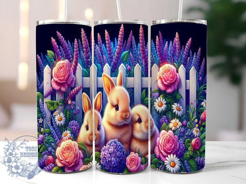 Spring Bunnies 20oz Skinny Tumbler PNG, Rabbits Spring Tumbler Sublimation Wrap, Straight & Tapered Tumbler Wrap, Instant Digital Download Sublimation ToriDesigns 