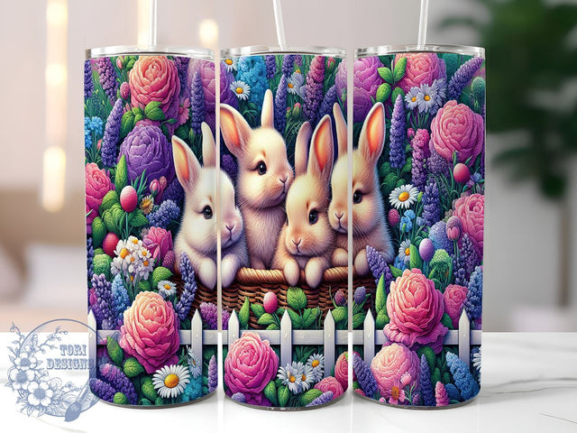 Spring Bunnies 20oz Skinny Tumbler PNG, Rabbits Spring Tumbler Sublimation Wrap, Straight & Tapered Tumbler Wrap, Instant Digital Download Sublimation ToriDesigns 