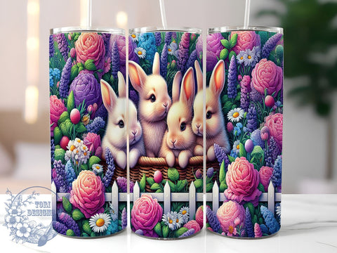 Spring Bunnies 20oz Skinny Tumbler PNG, Rabbits Spring Tumbler Sublimation Wrap, Straight & Tapered Tumbler Wrap, Instant Digital Download Sublimation ToriDesigns 