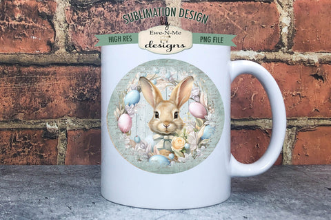 Spring Bunny Blue Round Sublimation Design Sublimation Ewe-N-Me Designs 