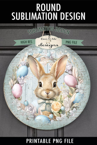 Spring Bunny Blue Round Sublimation Design Sublimation Ewe-N-Me Designs 