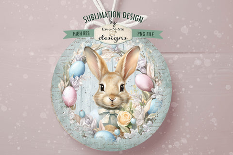 Spring Bunny Blue Round Sublimation Design Sublimation Ewe-N-Me Designs 