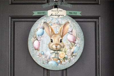 Spring Bunny Blue Round Sublimation Design Sublimation Ewe-N-Me Designs 