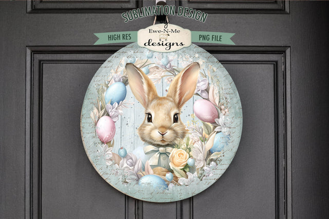 Spring Bunny Blue Round Sublimation Design Sublimation Ewe-N-Me Designs 