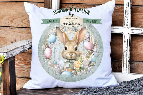 Spring Bunny Blue Round Sublimation Design Sublimation Ewe-N-Me Designs 