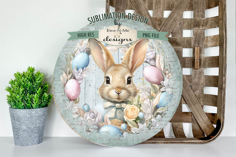 Spring Bunny Blue Round Sublimation Design Sublimation Ewe-N-Me Designs 