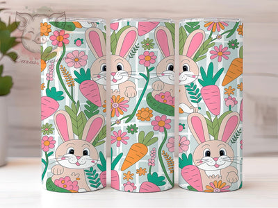 Spring Bunny Carrots 20oz Tumbler, Cute Easter, Bunnies Carrots, Flower Design, 20oz Tumbler Wrap, Sublimation PNG, Holiday Cup Sublimation Lara' s Designs 