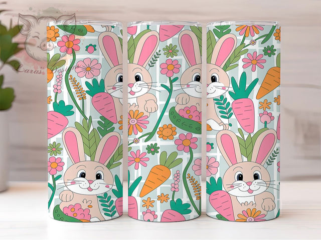 Spring Bunny Carrots 20oz Tumbler, Cute Easter, Bunnies Carrots, Flower Design, 20oz Tumbler Wrap, Sublimation PNG, Holiday Cup Sublimation Lara' s Designs 