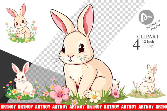 Spring Bunny Clipart Sublimation artnoy 