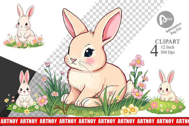 Spring Bunny Clipart Sublimation artnoy 
