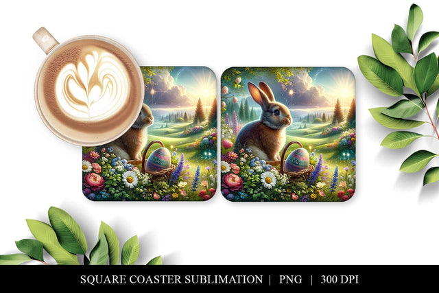 Spring Bunny Coaster Design | Square Easter Sublimation PNG Sublimation BijouBay 