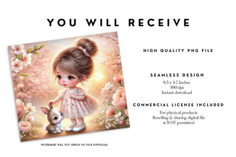 Spring Bunny Girl 20oz Tumbler Wrap PNG Sublimation BijouBay 