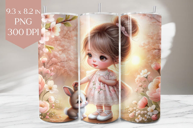 Spring Bunny Girl 20oz Tumbler Wrap PNG Sublimation BijouBay 