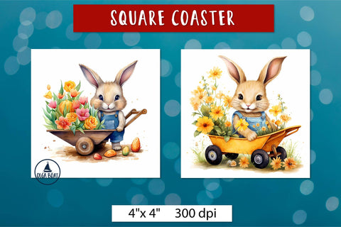 Spring bunny png | Easter square coasters sublimation Sublimation Olga Boat Design 