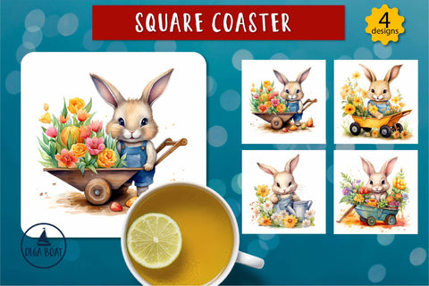 Spring bunny png | Easter square coasters sublimation Sublimation Olga Boat Design 