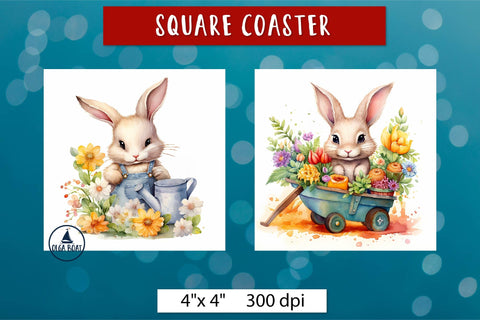 Spring bunny png | Easter square coasters sublimation Sublimation Olga Boat Design 