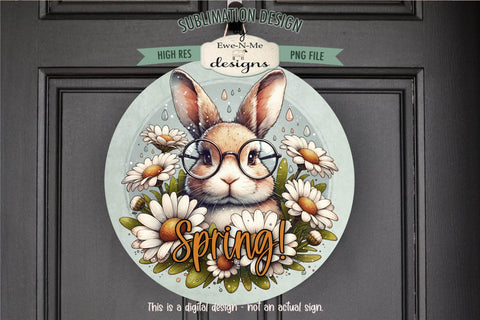 Spring Bunny with Glasses Sublimation Design | Round PNG Sublimation Ewe-N-Me Designs 