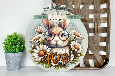 Spring Bunny with Glasses Sublimation Design | Round PNG Sublimation Ewe-N-Me Designs 