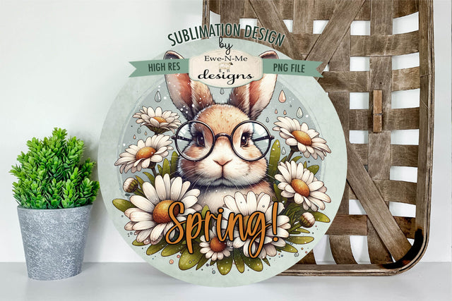 Spring Bunny with Glasses Sublimation Design | Round PNG Sublimation Ewe-N-Me Designs 