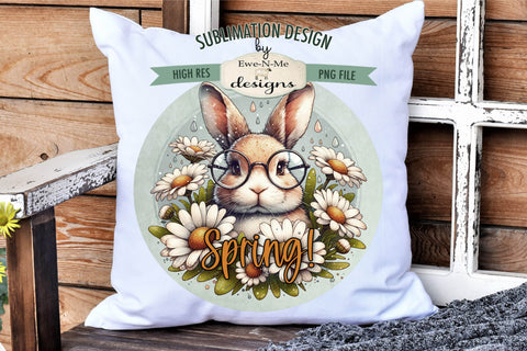 Spring Bunny with Glasses Sublimation Design | Round PNG Sublimation Ewe-N-Me Designs 