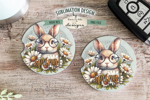 Spring Bunny with Glasses Sublimation Design | Round PNG Sublimation Ewe-N-Me Designs 