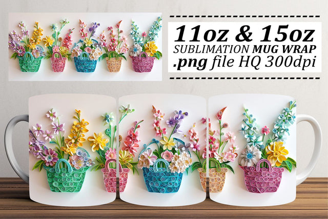 Spring Bunny Wonderland Mug Wrap Sublimation, 11oz 15oz, 3D Easter Art, Happy Easter, Festive Decor Sublimation afrosvg 