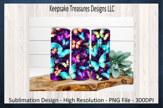 Spring Butterflies 20oz Straight Tumbler Wrap and Car Coaster Set, PNG Sublimation Design, Digital Download Sublimation Keepsake Treasures Designs LLC. 