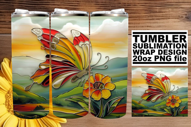Spring Butterfly 3D Tumbler Wrap Sublimation afrosvg 