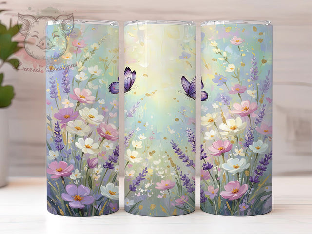 Spring Butterfly Garden Tumbler, Floral Tumbler Design, 20oz Tumbler Wrap, Sublimation Design, Colorful Flower Tumbler, Nature Gift Wrap, Butterfly Garden Tumbler Sublimation Lara' s Designs 