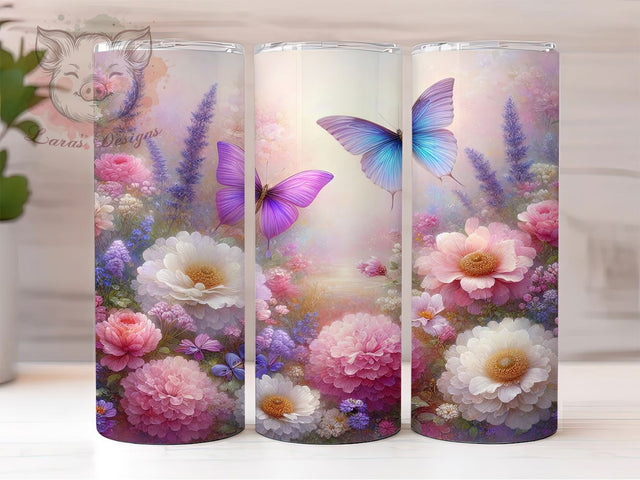 Spring Butterfly Garden Tumbler, Floral Tumbler Design, 20oz Tumbler Wrap, Sublimation Design, Colorful Flower Tumbler, Nature Gift Wrap, Butterfly Garden Tumbler Sublimation Lara' s Designs 