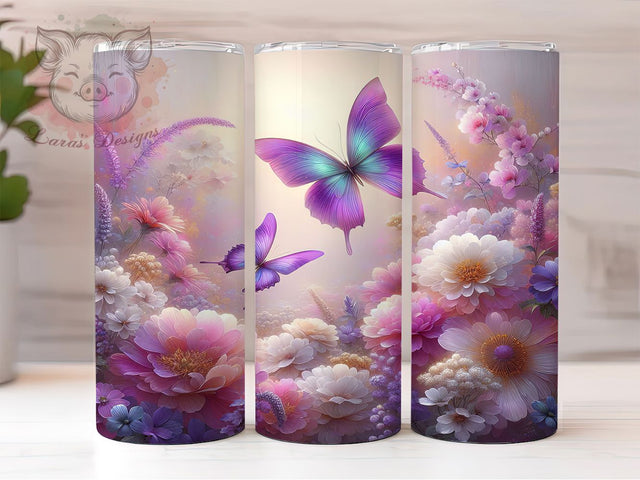 Spring Butterfly Garden Tumbler, Floral Tumbler Design, 20oz Tumbler Wrap, Sublimation Design, Colorful Flower Tumbler, Nature Gift Wrap, Butterfly Garden Tumbler Sublimation Lara' s Designs 
