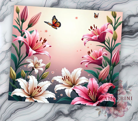 Spring Butterfly Lily 20oz Tumbler, Lily Tumbler, Spring Butterfly Design, Floral Wrap, 20oz Tumbler, Spring Decor, Gift for Flower Lovers, Sublimation Drinkware Sublimation Li Zamperini 