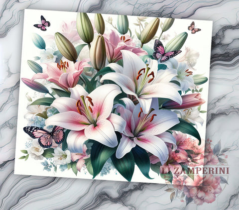 Spring Butterfly Lily 20oz Tumbler, Lily Tumbler, Spring Butterfly Design, Floral Wrap, 20oz Tumbler, Spring Decor, Gift for Flower Lovers, Sublimation Drinkware Sublimation Li Zamperini 