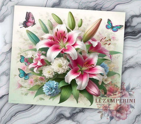 Spring Butterfly Lily 20oz Tumbler, Lily Tumbler, Spring Butterfly Design, Floral Wrap, 20oz Tumbler, Spring Decor, Gift for Flower Lovers, Sublimation Drinkware Sublimation Li Zamperini 