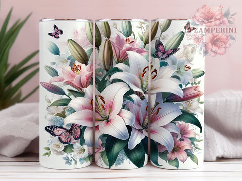 Spring Butterfly Lily 20oz Tumbler, Lily Tumbler, Spring Butterfly Design, Floral Wrap, 20oz Tumbler, Spring Decor, Gift for Flower Lovers, Sublimation Drinkware Sublimation Li Zamperini 