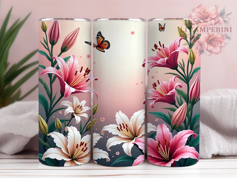 Spring Butterfly Lily 20oz Tumbler, Lily Tumbler, Spring Butterfly Design, Floral Wrap, 20oz Tumbler, Spring Decor, Gift for Flower Lovers, Sublimation Drinkware Sublimation Li Zamperini 