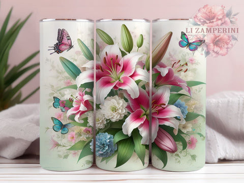 Spring Butterfly Lily 20oz Tumbler, Lily Tumbler, Spring Butterfly Design, Floral Wrap, 20oz Tumbler, Spring Decor, Gift for Flower Lovers, Sublimation Drinkware Sublimation Li Zamperini 