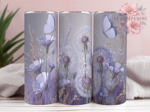 Spring Butterfly Pastel Garden Tumbler Wrap, Soft Floral Pattern, Dandelion Wish Cup, Pastel Garden Art, Feminine Nature Gift, Delicate Flower Tumbler, Butterfly Garden Design Sublimation Li Zamperini 