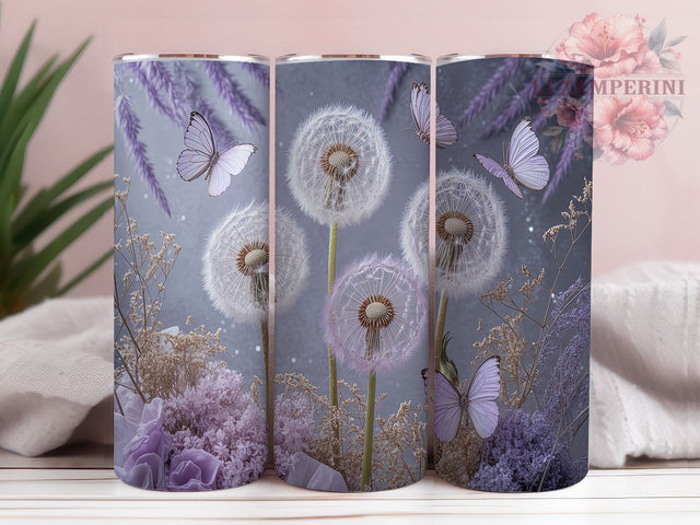 Spring Butterfly Pastel Garden Tumbler Wrap, Soft Floral Pattern, Dandelion Wish Cup, Pastel Garden Art, Feminine Nature Gift, Delicate Flower Tumbler, Butterfly Garden Design Sublimation Li Zamperini 