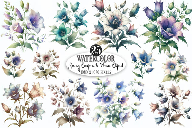 Spring Campanula Flower Clipart Bundle Sublimation SVGista 
