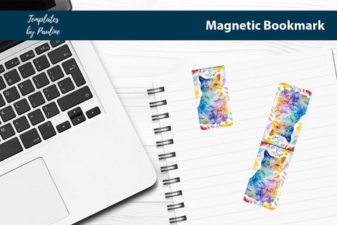 Spring Cat Printable Rectangle Magnetic Bookmark SVG Templates by Pauline 