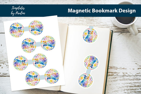 Spring Cat Printable Round Magnetic Bookmark SVG Templates by Pauline 