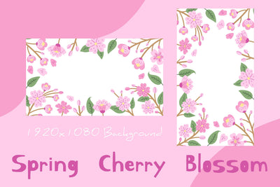 Spring Cherry Blossom Background Frame Digital Pattern Rin Green 