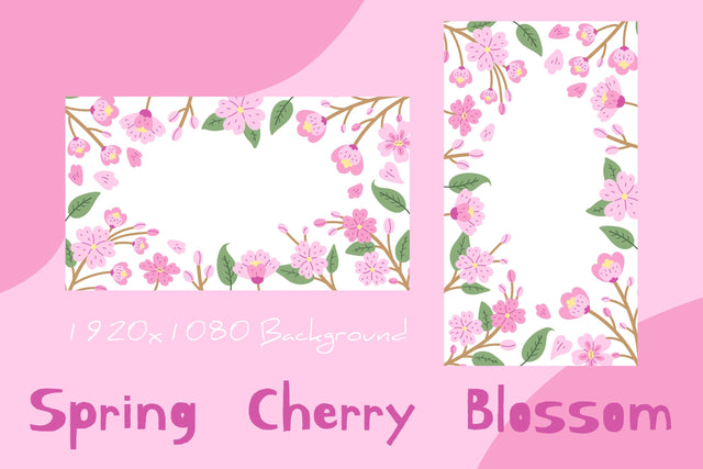Spring Cherry Blossom Background Frame Digital Pattern Rin Green 